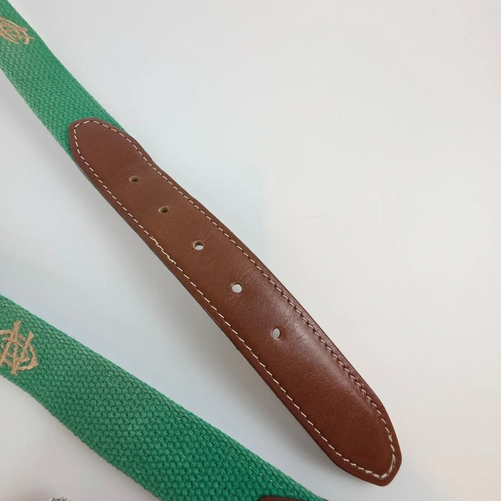 YRI Green Canvas Leather Belt 38 USA Brass Buckle Northland Country Club Mn 1899